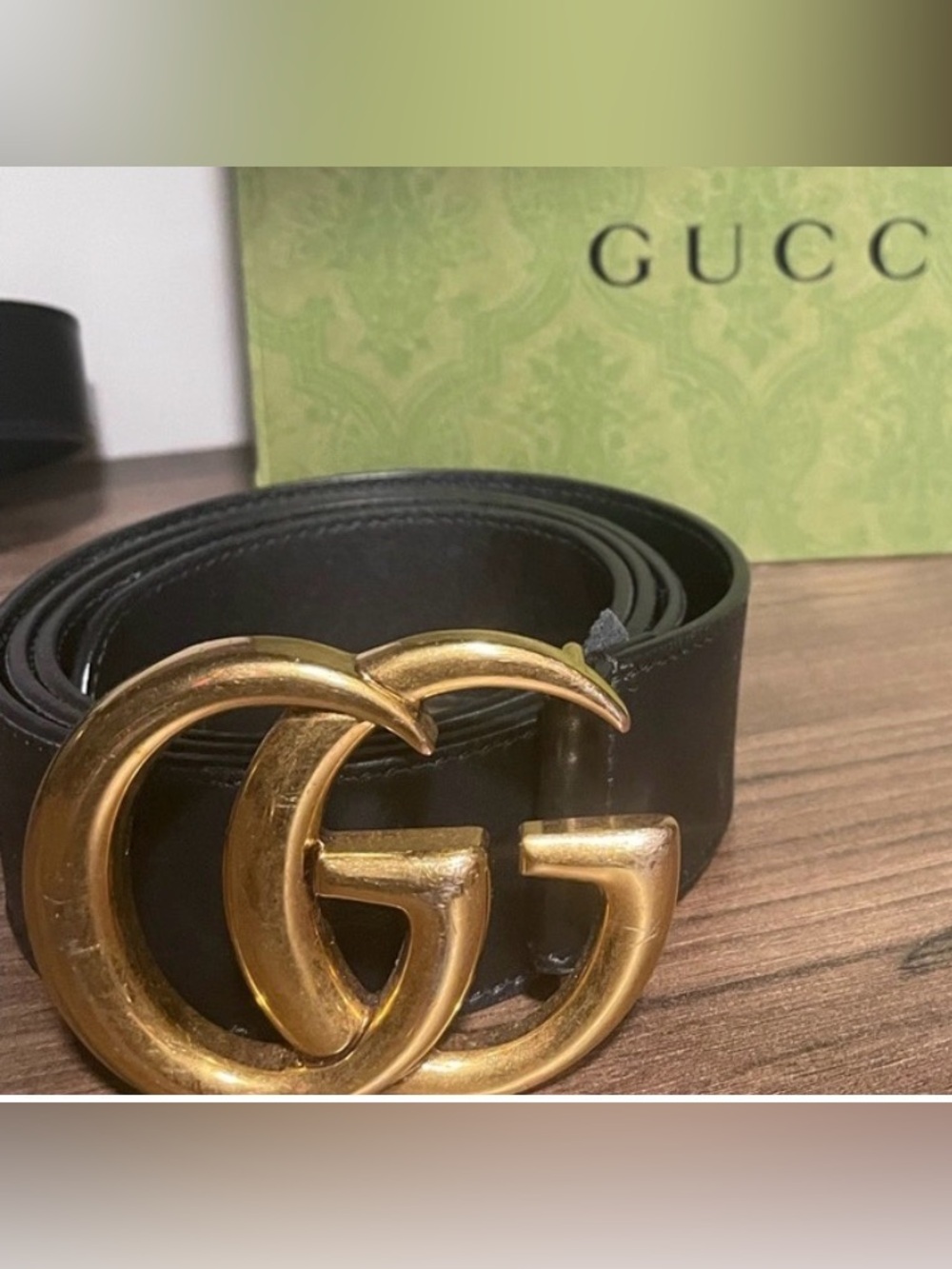 Gucci Black Leather Belt with Gold GG Buckle Sz 95